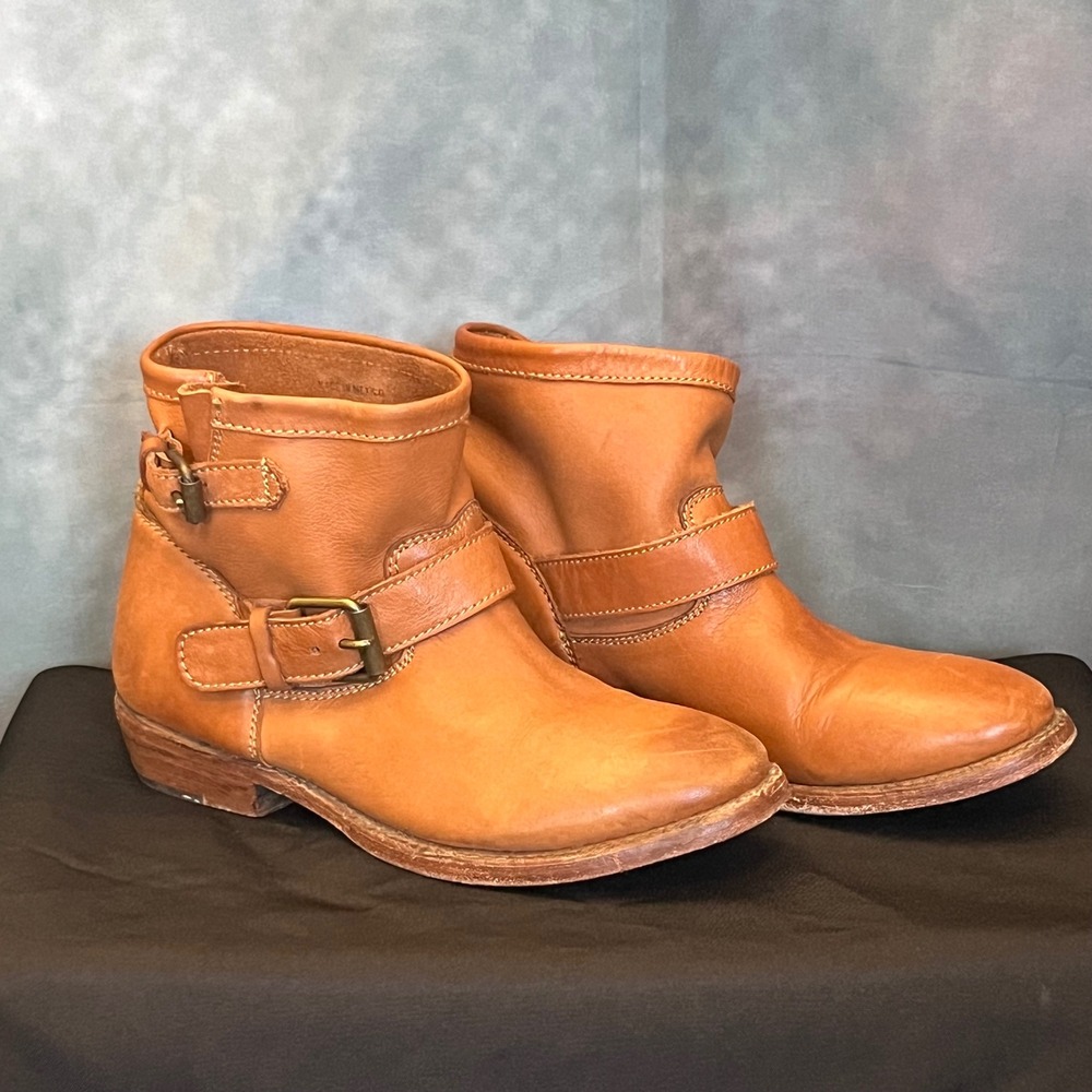 ASH Women Tan‎ Leather Buckle Moto Ankle Boots Size 40